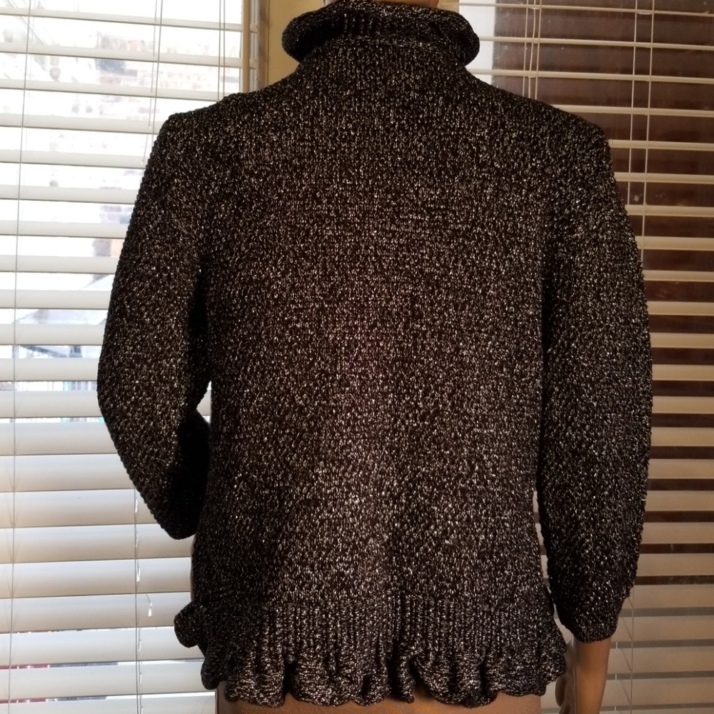 Ruby Rd. Shimmery Silver & Black Ruffled Sweater - Picture 6 of 8